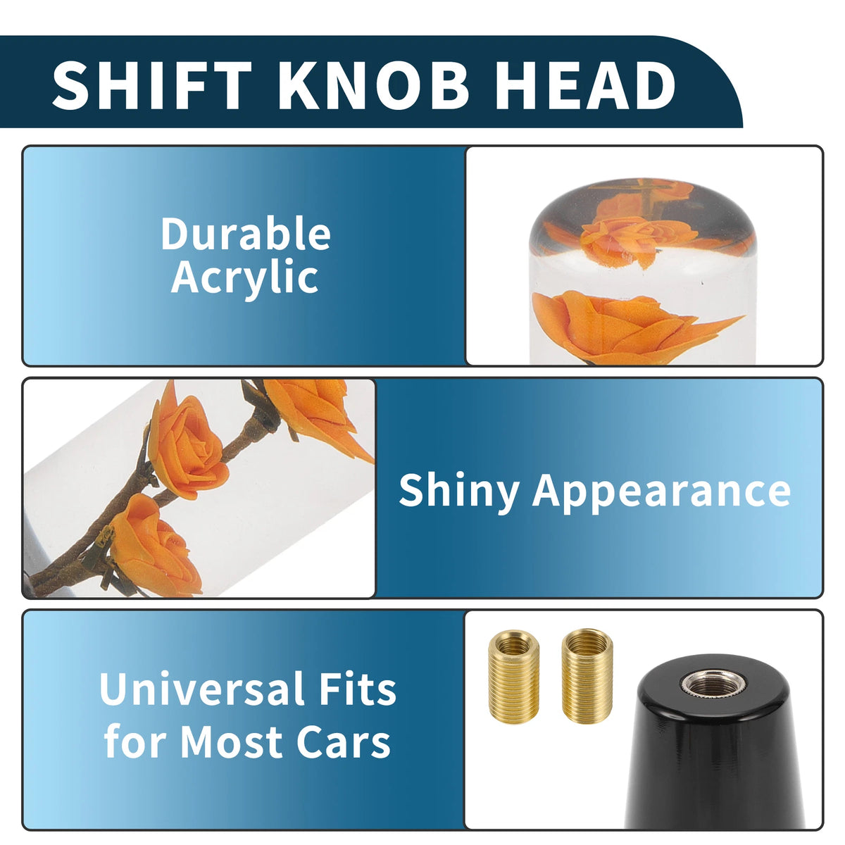 Set of 1 Universal Shift Knob with 2 Adapters for Manual/Automatic Vehicles