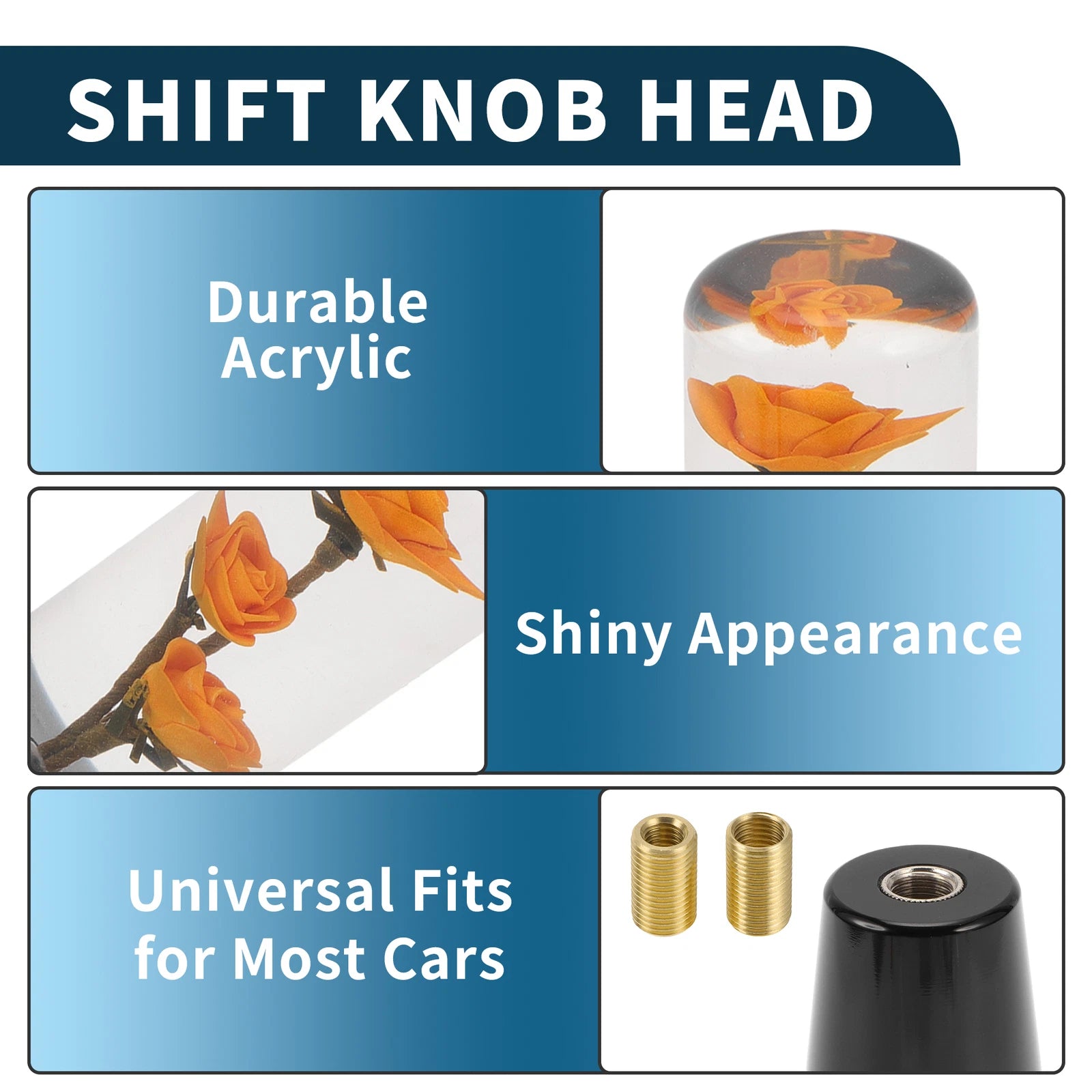 Set of 1 Universal Shift Knob with 2 Adapters for Manual/Automatic Vehicles