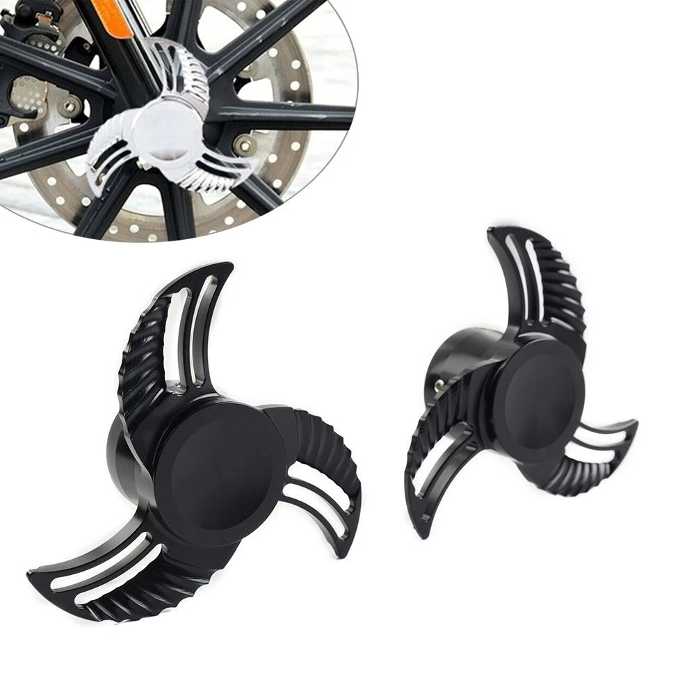 Pair Spun Blade Spinning Front Axle Caps Nut Covers For Harley Softail Dyna
