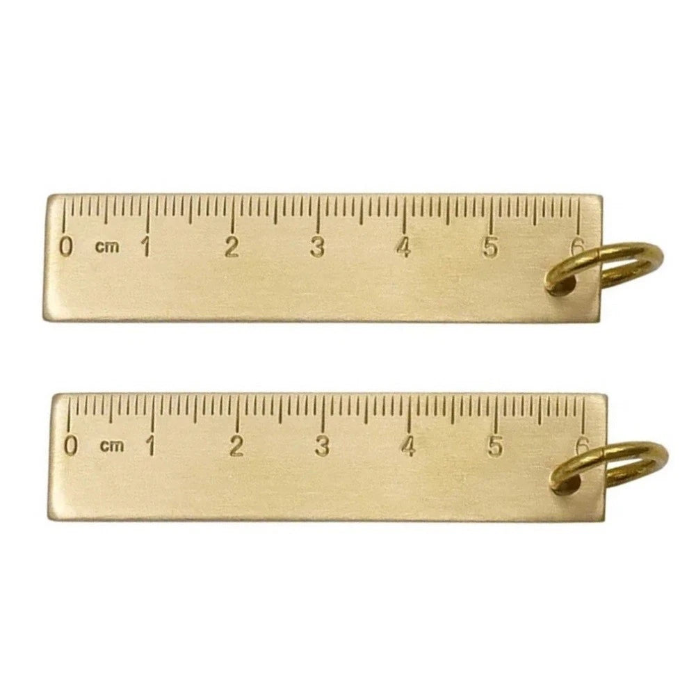 Set of 2 Engraved Brass Rulers 60mm Keychain Measuring Tool