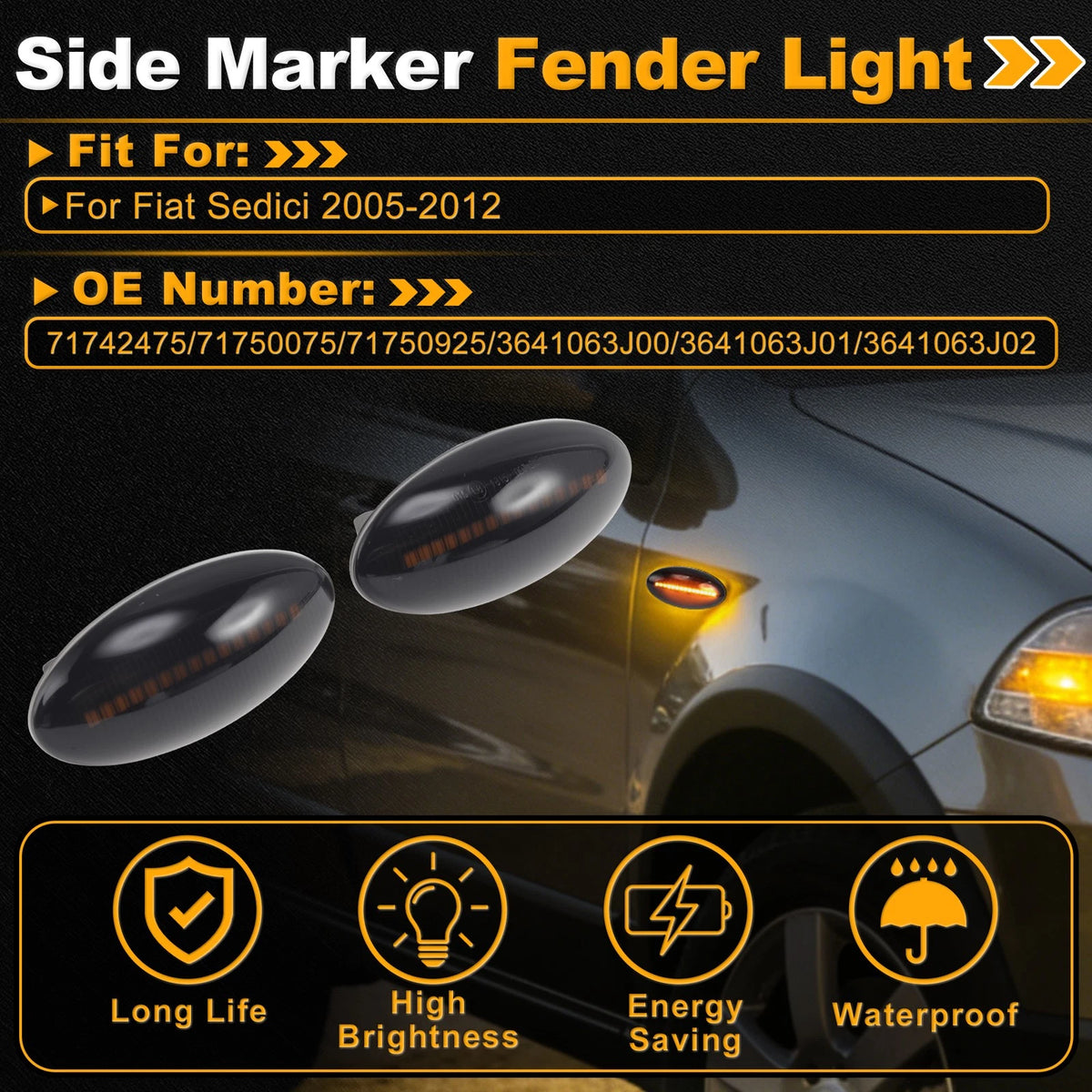 Dynamic LED Amber Side Marker Light 71742475 for Fiat Sedici (2005–2012)