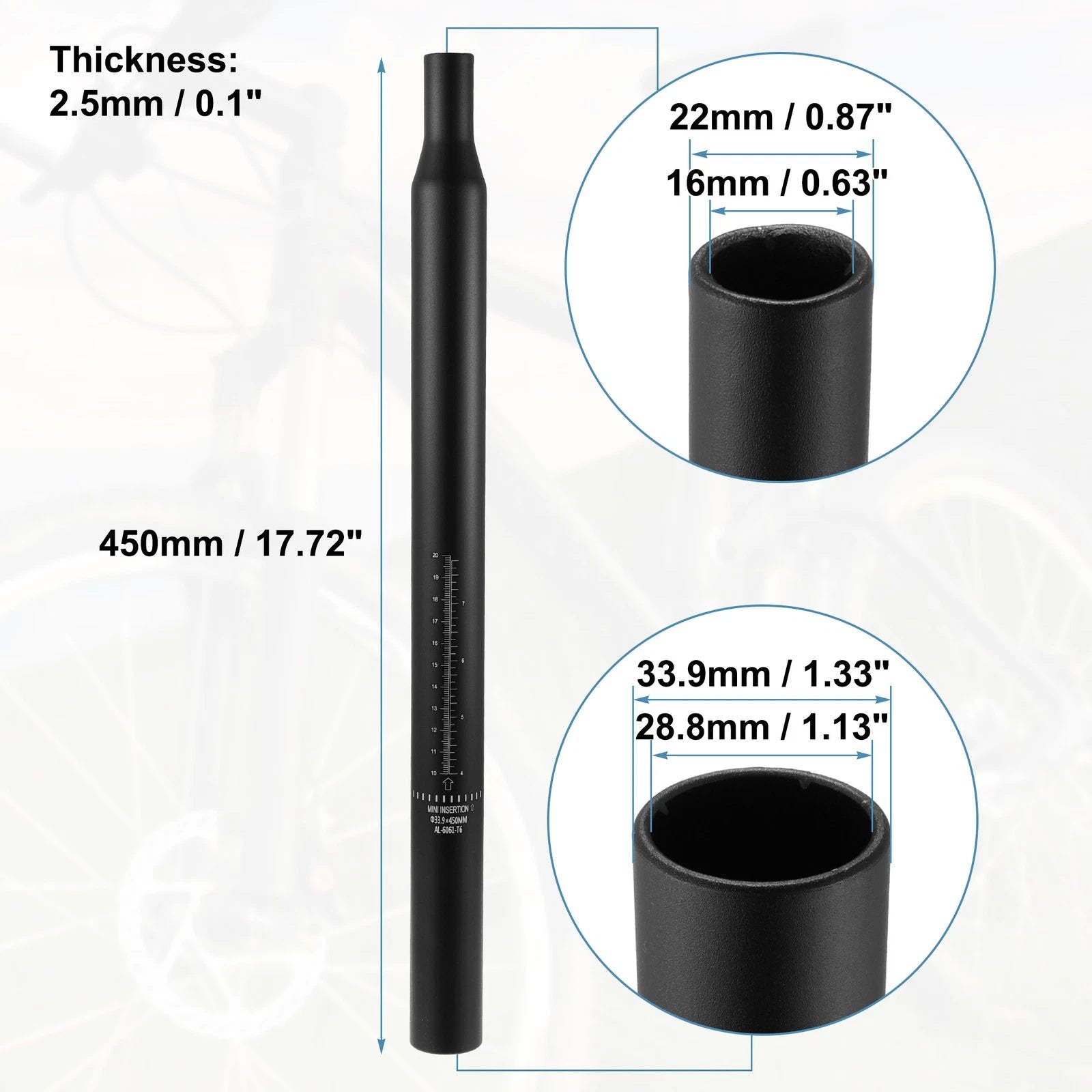 Bicycle Seat Post Aluminum Alloy Replacement with Scale Mark for 33.9mm