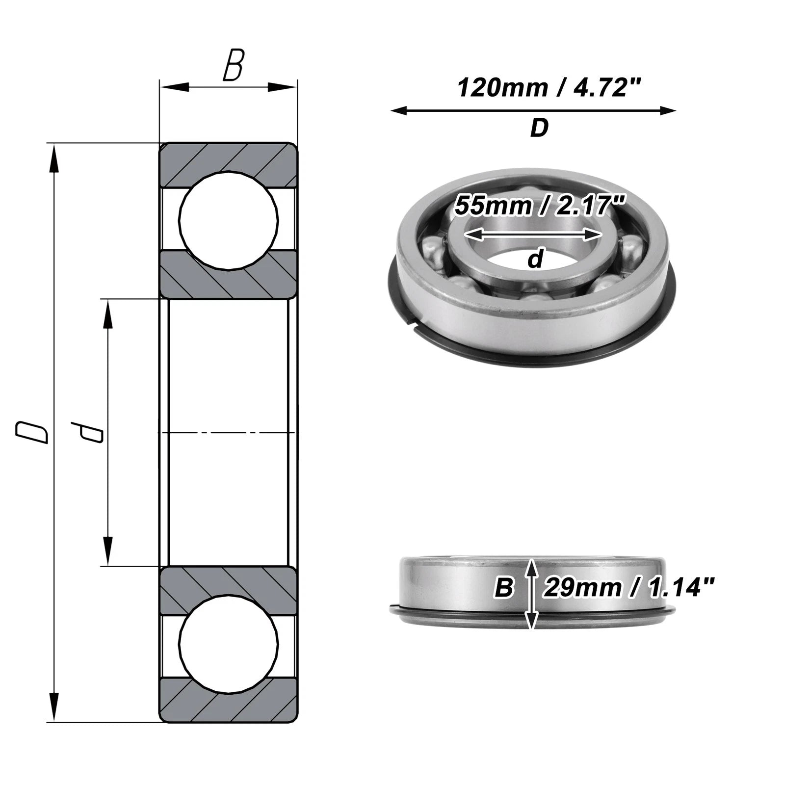 Deep Groove Ball Bearing 55x120x29mm for Scooter Skateboard (1 Pcs)