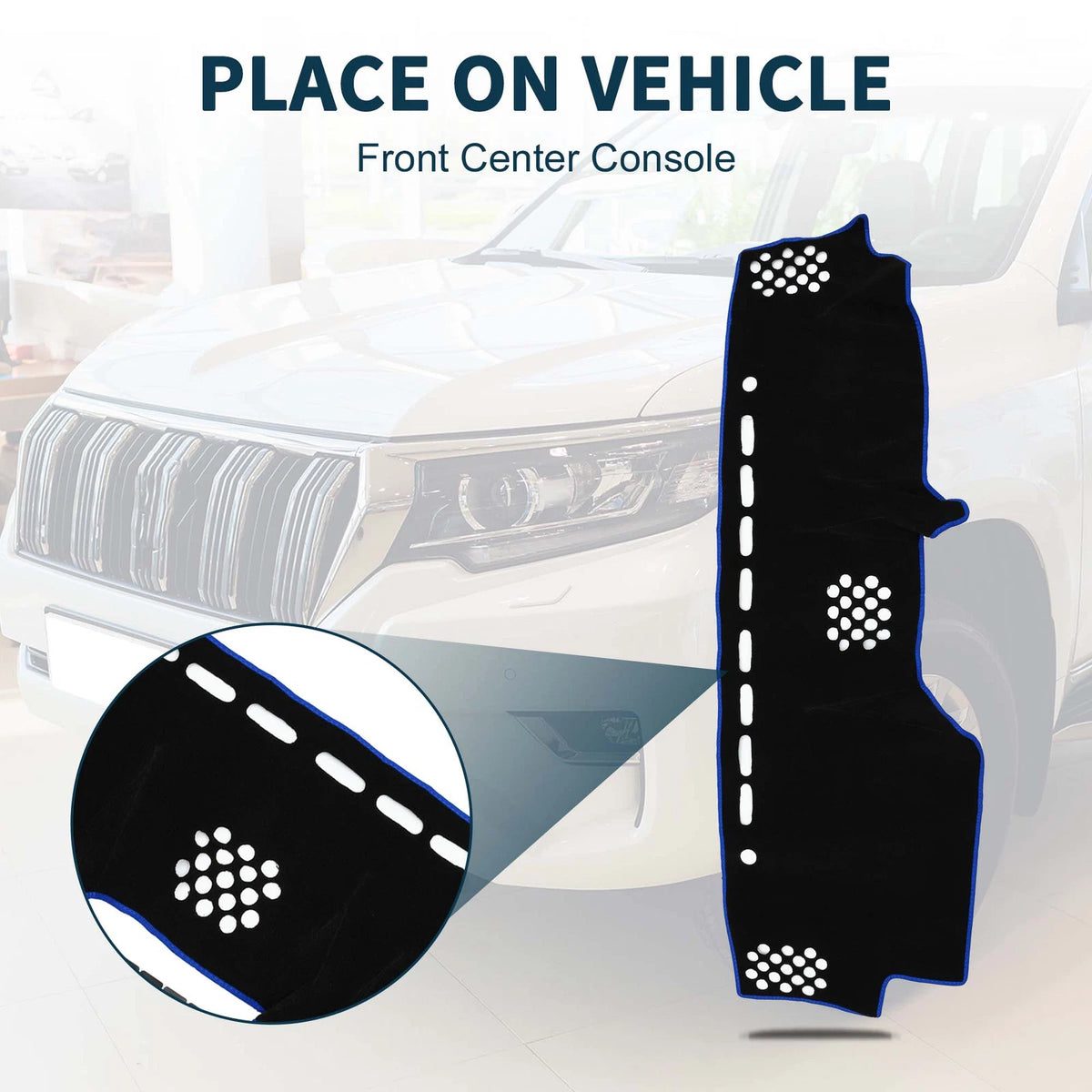 Dashboard Cover Mat for Toyota Prado (2017–2024) with Sticker, Black/Blue Set