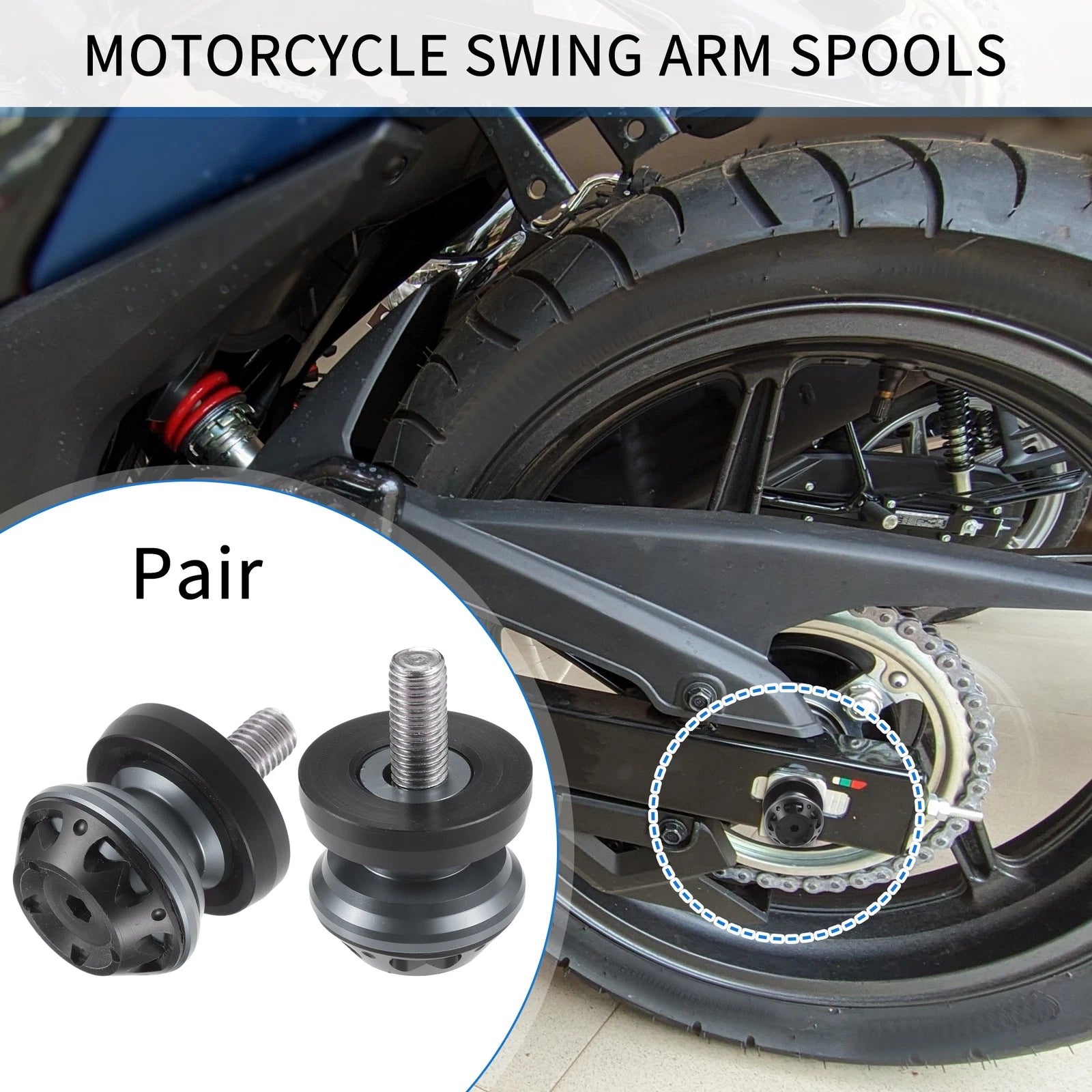 Swingarm Spools 10mm M10x1.5 Pair for Motorcycle Aluminum Alloy (2000–2018)