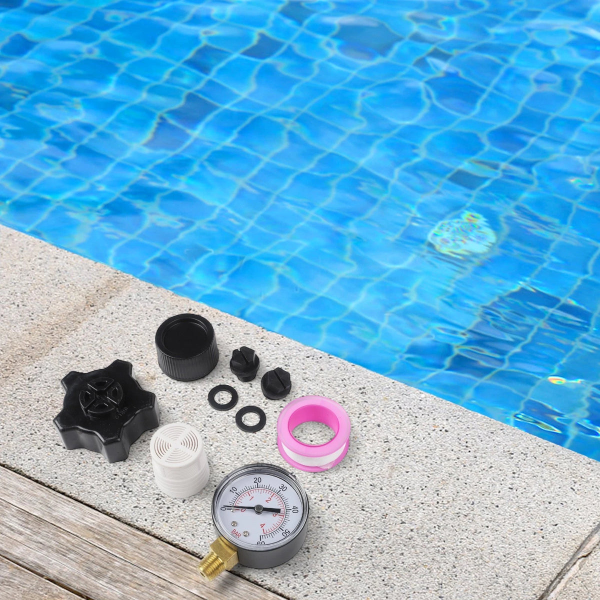 Gauge and Drain Cap Set for Easy Pool Maintenance Solutions