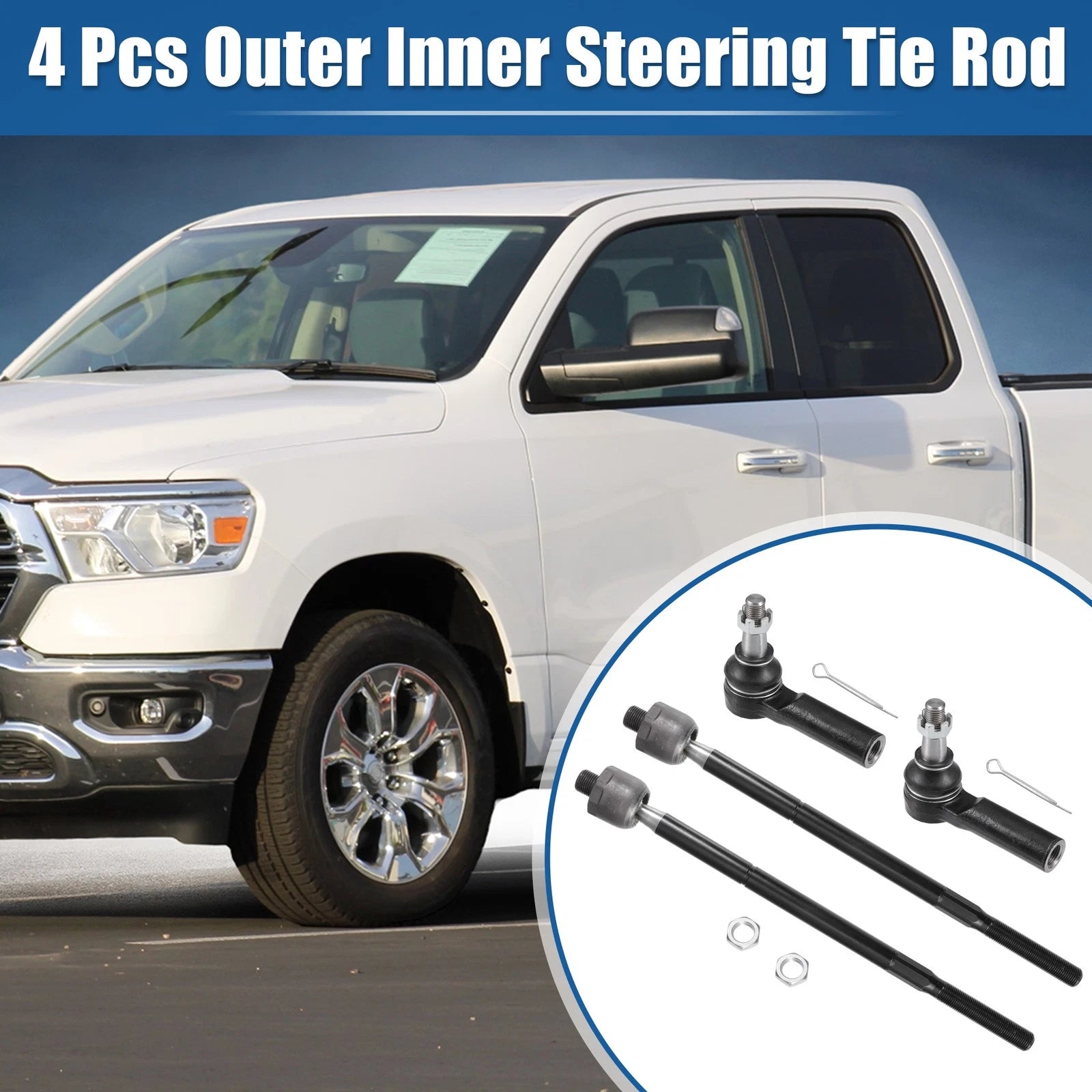 Set of 4 Tie Rod Ends for Ram 1500 (2013–2018) - Inner Outer Replacement