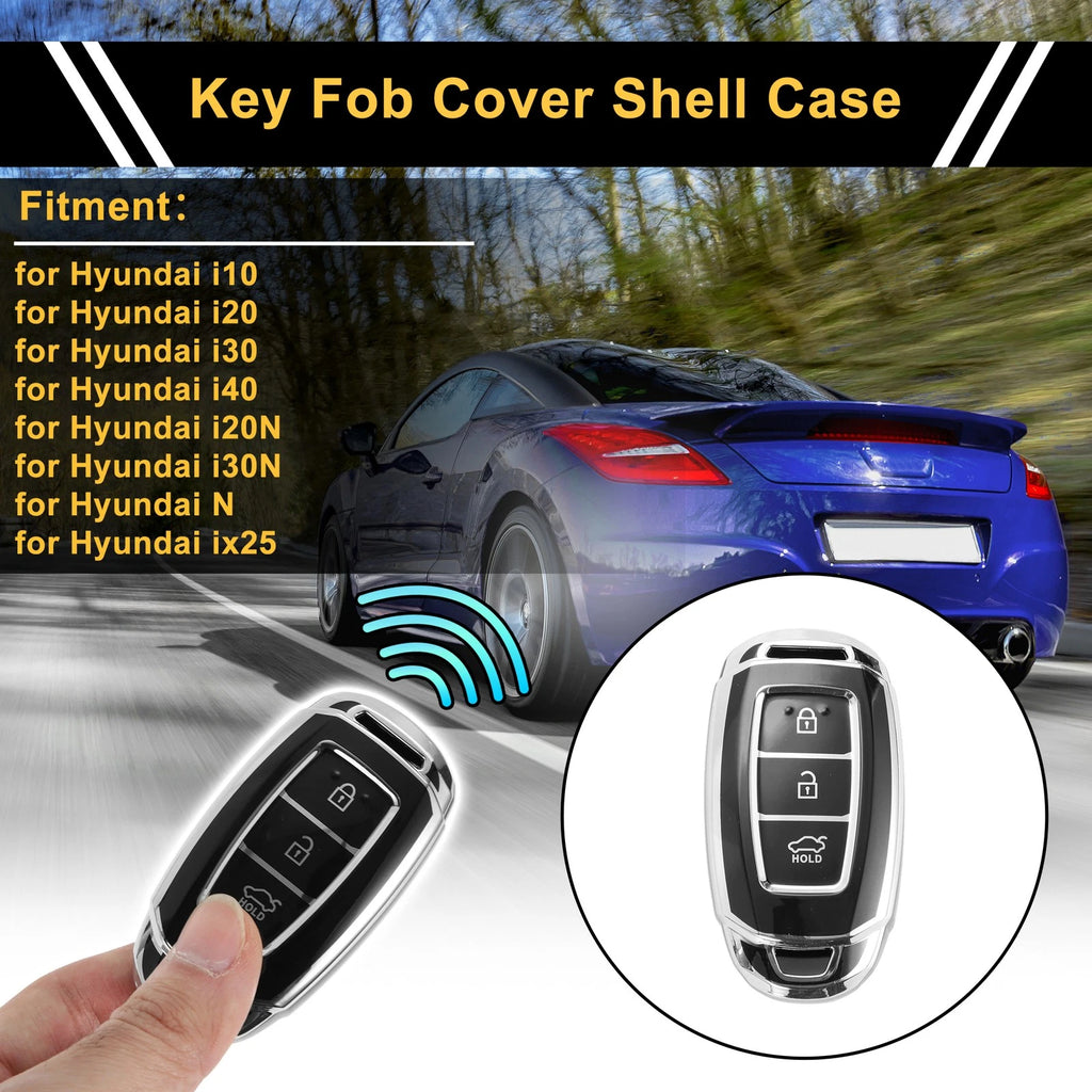 TPU Key Case Silicone with Silver Edge for Hyundai i10 (3-Button) (2020–2024)