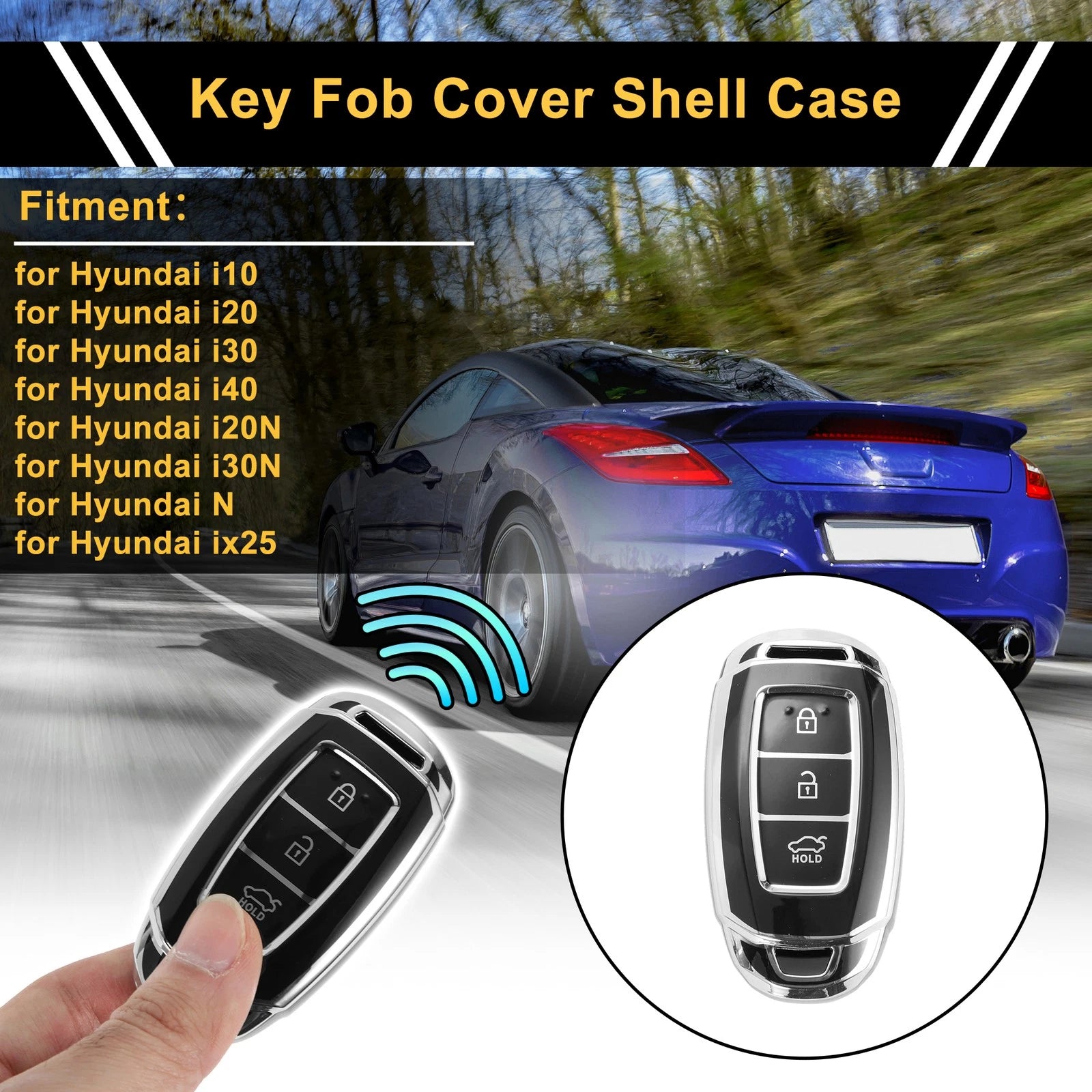 TPU Key Case Silicone with Silver Edge for Hyundai i10 (3-Button) (2020–2024)