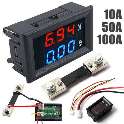 LED Dual-Digital Voltmeter Ammeter Gauge for Automotive (10/50/100A)