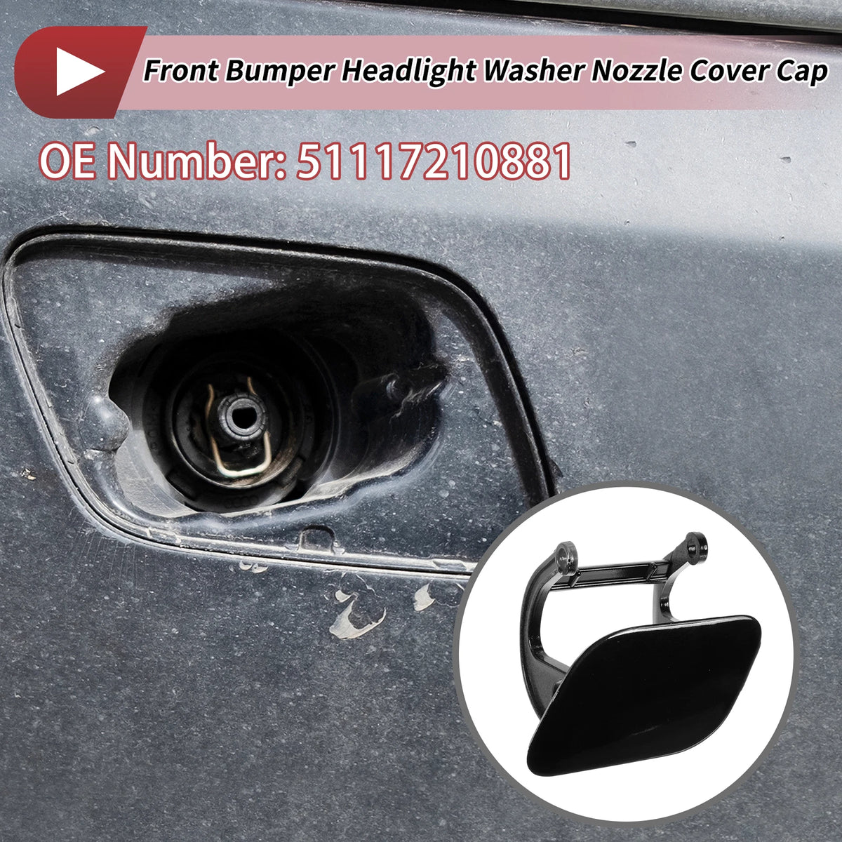Front Left Washer Nozzle Cover Cap No. 51117210881 for BMW 740i (2011–2015) Black