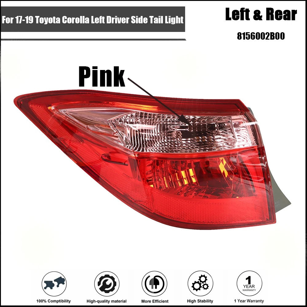 Tail Light Brake Lamp Outer Left Driver Side for Toyota Corolla (2017–2019)
