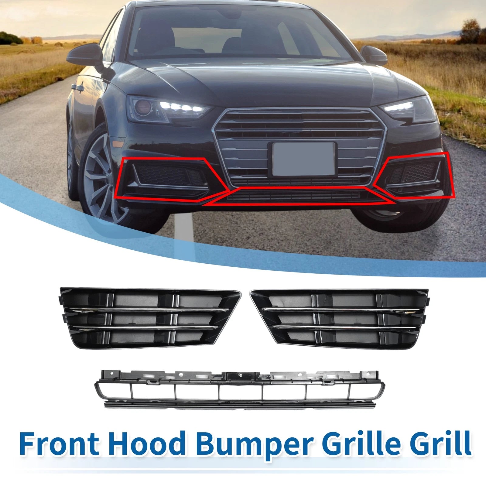 Front Lower Bumper Grille Grill Replacement for Audi A4 B9 (2016–2018)