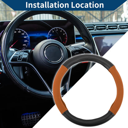 PU Leather Steering Wheel Cover for Universal Fit (14.96", Black Orange)