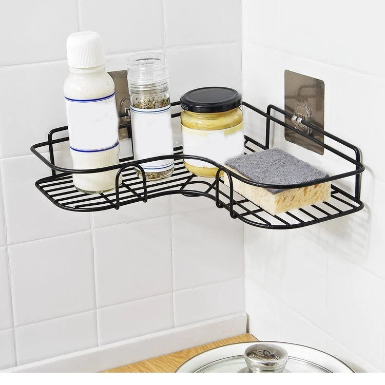 Bathroom Corner Shelf Wall Mounted Metal Storage Basket - Modern Design