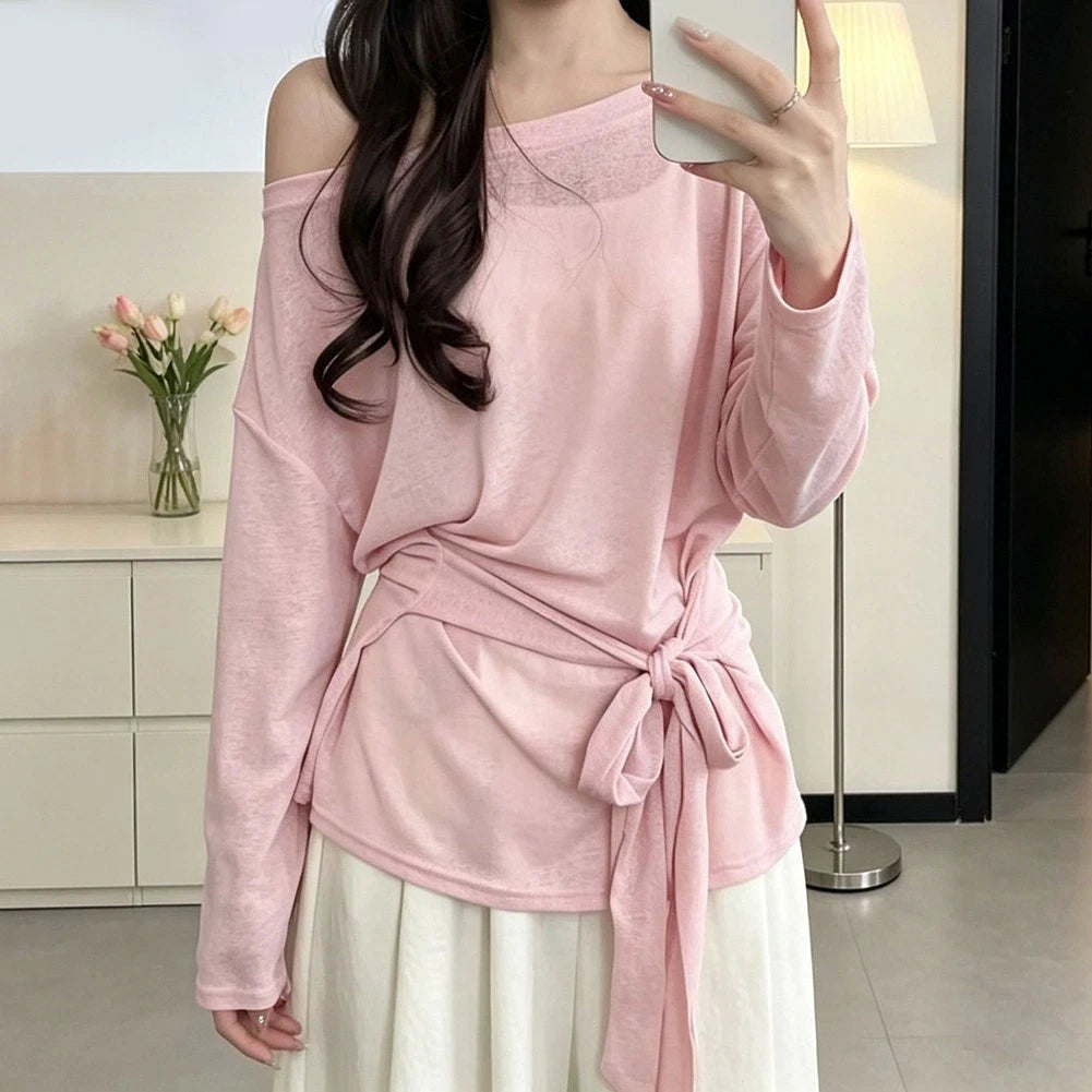 Women's Loose Long Sleeve Boat Neck Pullover Sun Protection Tee