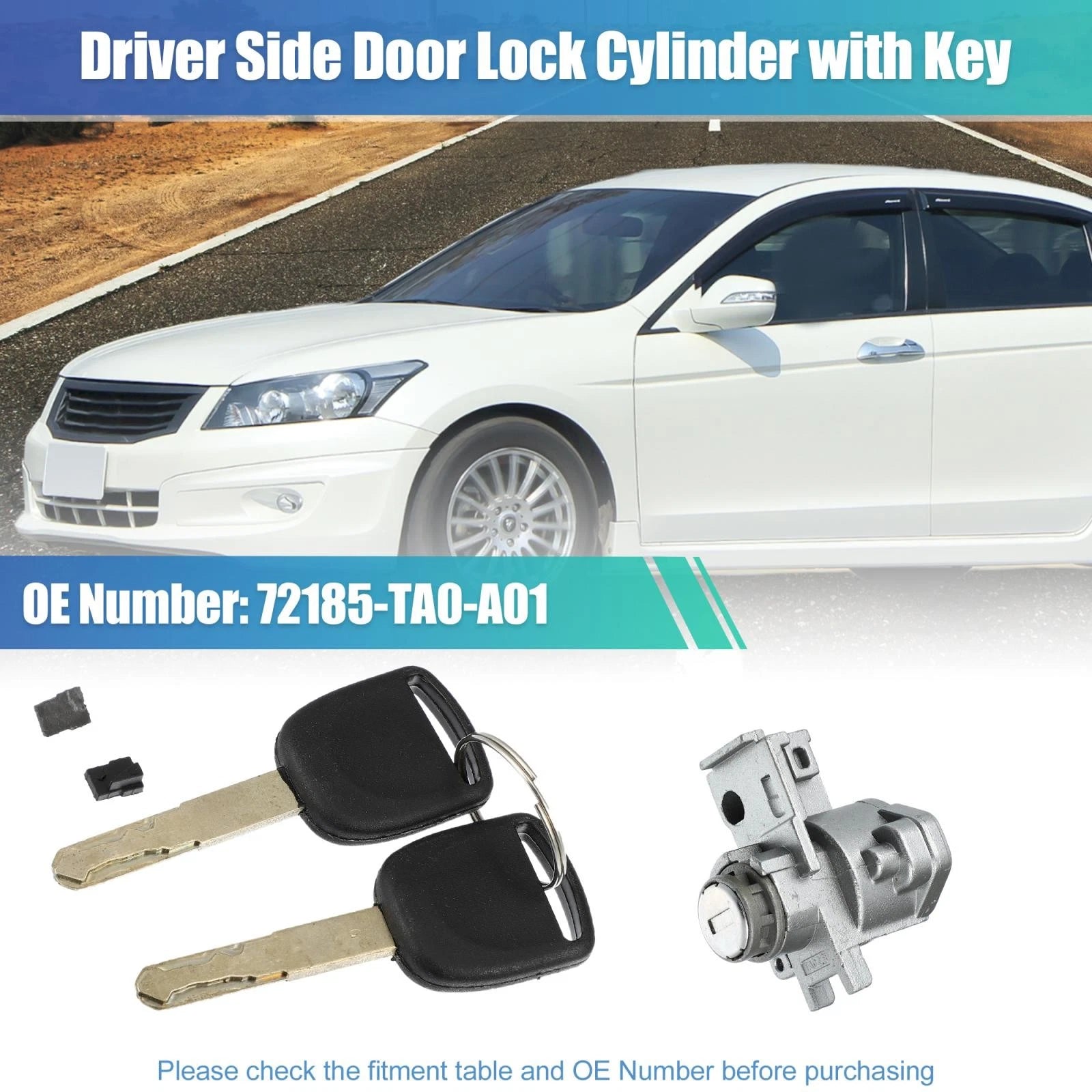 Front Left Door Lock Cylinder with 2 Keys for Honda Accord (2008–2013)