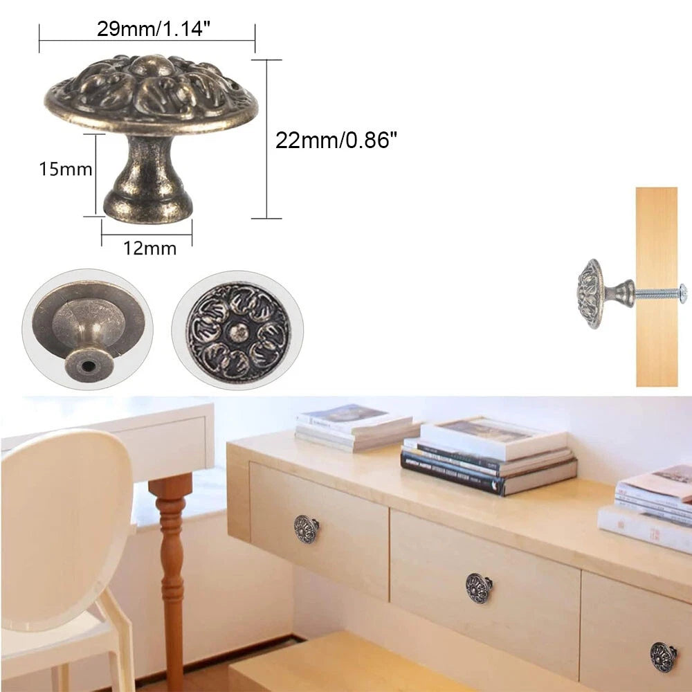Set of 6 Antique Bronze Flower Door Handles for Kitchen Cabinets