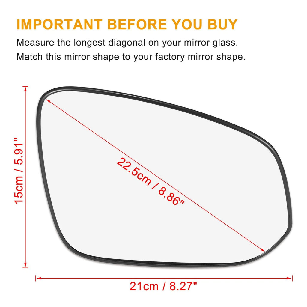 Right Side Heated Mirror Glass Replacement with Backing Plate for Toyota RAV4 (2013–2018)