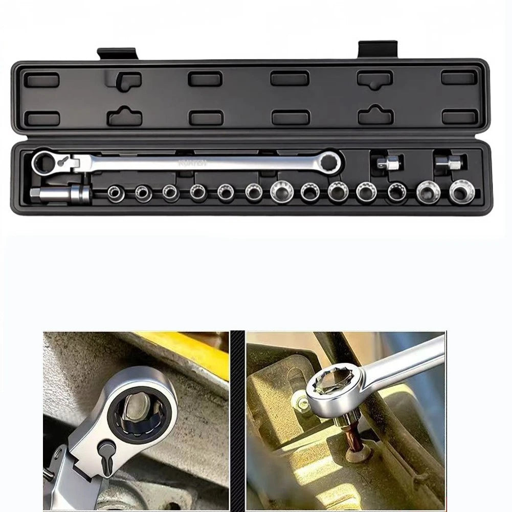 17 Piece Socket Wrench Set with 72 Tooth Ratchet and Pass Through Design