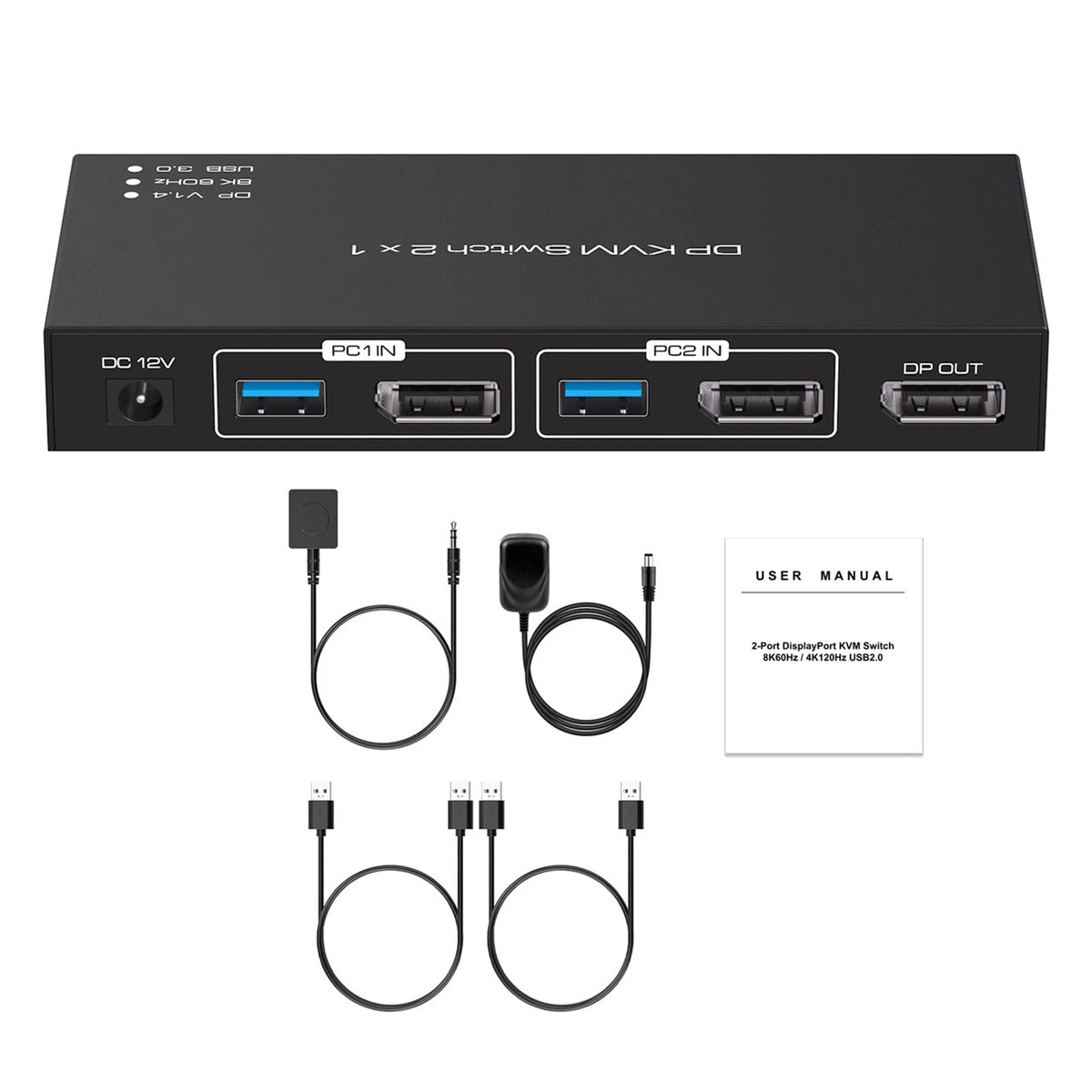 KVM USB Switch 2x1 Adapter for Computers and Monitors (DC12V1A)