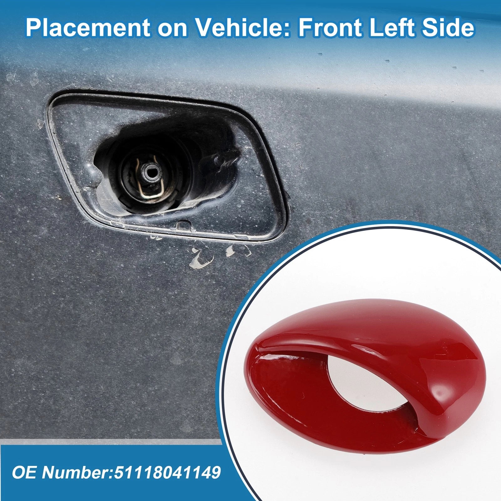 Front Left Headlight Washer Nozzle Cover Cap for BMW M3 (2008–2013) Red
