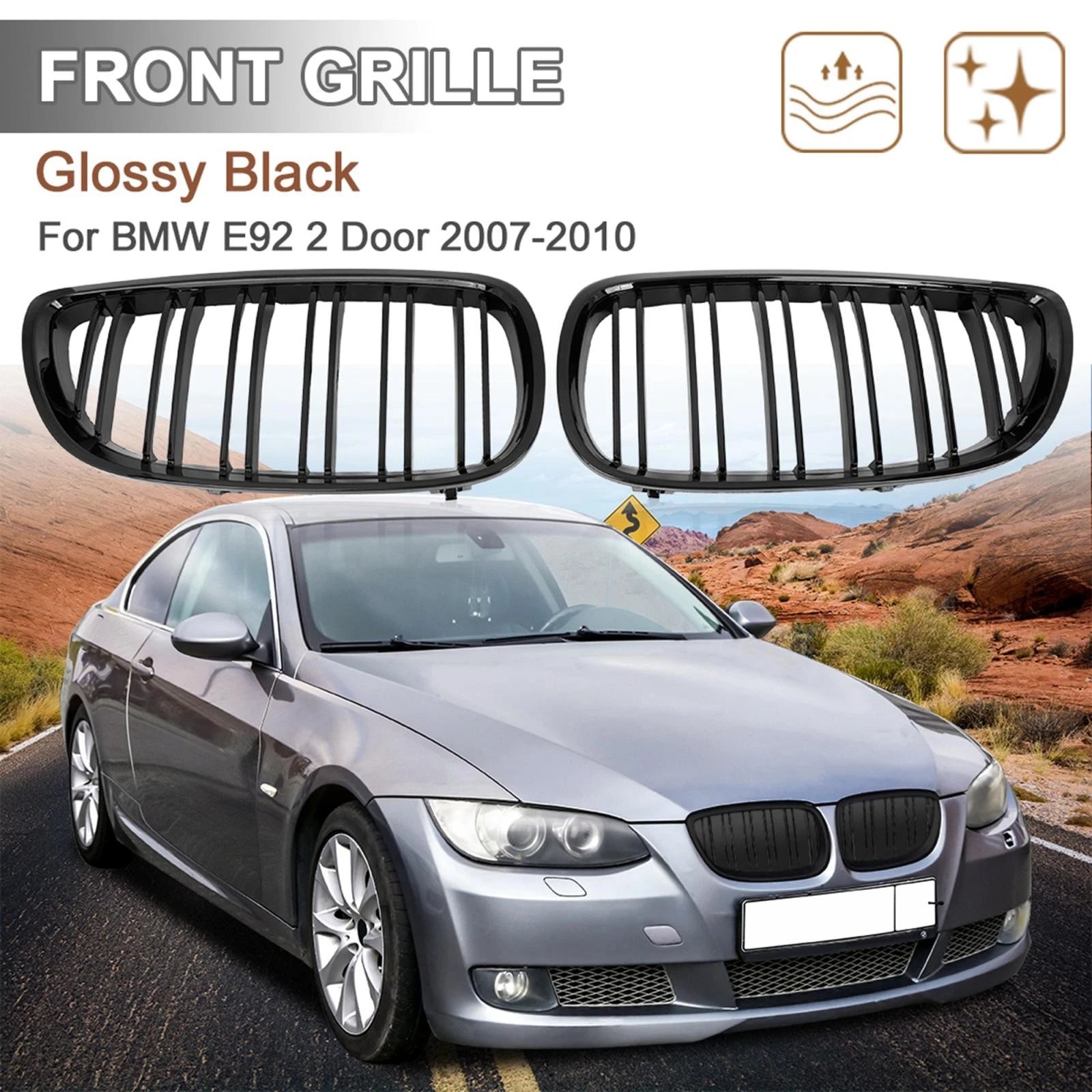 Gloss Black Front Kidney Grille for BMW E92 3 Series (2007–2010)