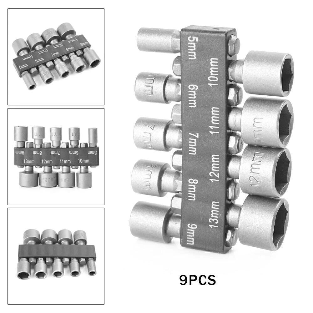 9-Piece Power Nut Driver Hex Shank Drill Bit Adapter Socket Wrench Set