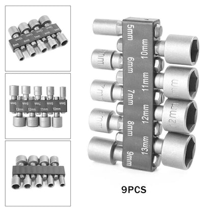 9-Piece Power Nut Driver Hex Shank Drill Bit Adapter Socket Wrench Set