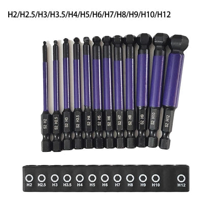 Toolbox Ball End Hex Bit for 1/4 Inch Hex Shank (Clear Size Markings)
