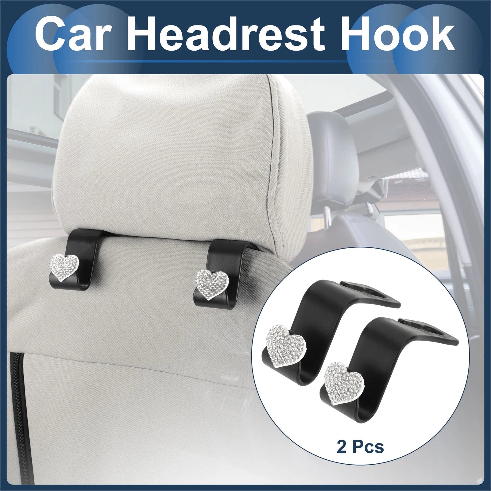 2 Pcs Universal Car Seat Headrest Hook for Hanging Purses (2.4"x1.26")
