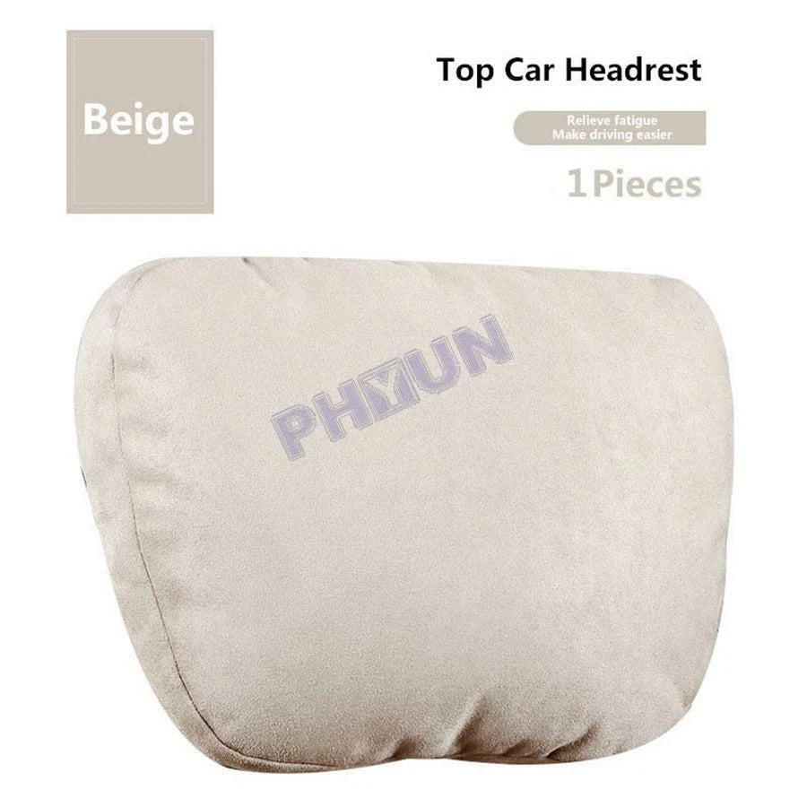 Headrest Pillow for Universal Car Truck (Soft Beige Suede Fabric)