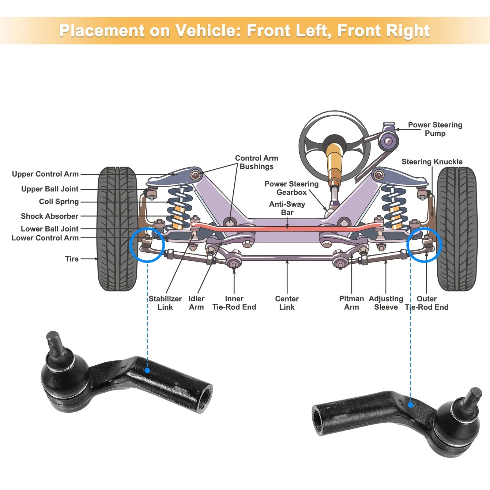 8pcs Front Outer Tie Rod End Links ES800025 for Mazda 3 (2004–2009)