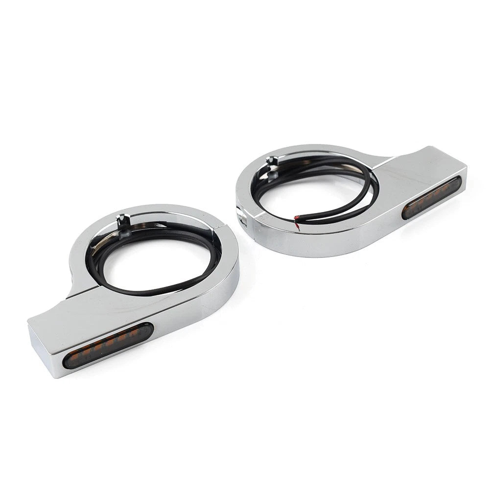 Chrome LED Fork Indicator Turn Signal Light for Harley Touring