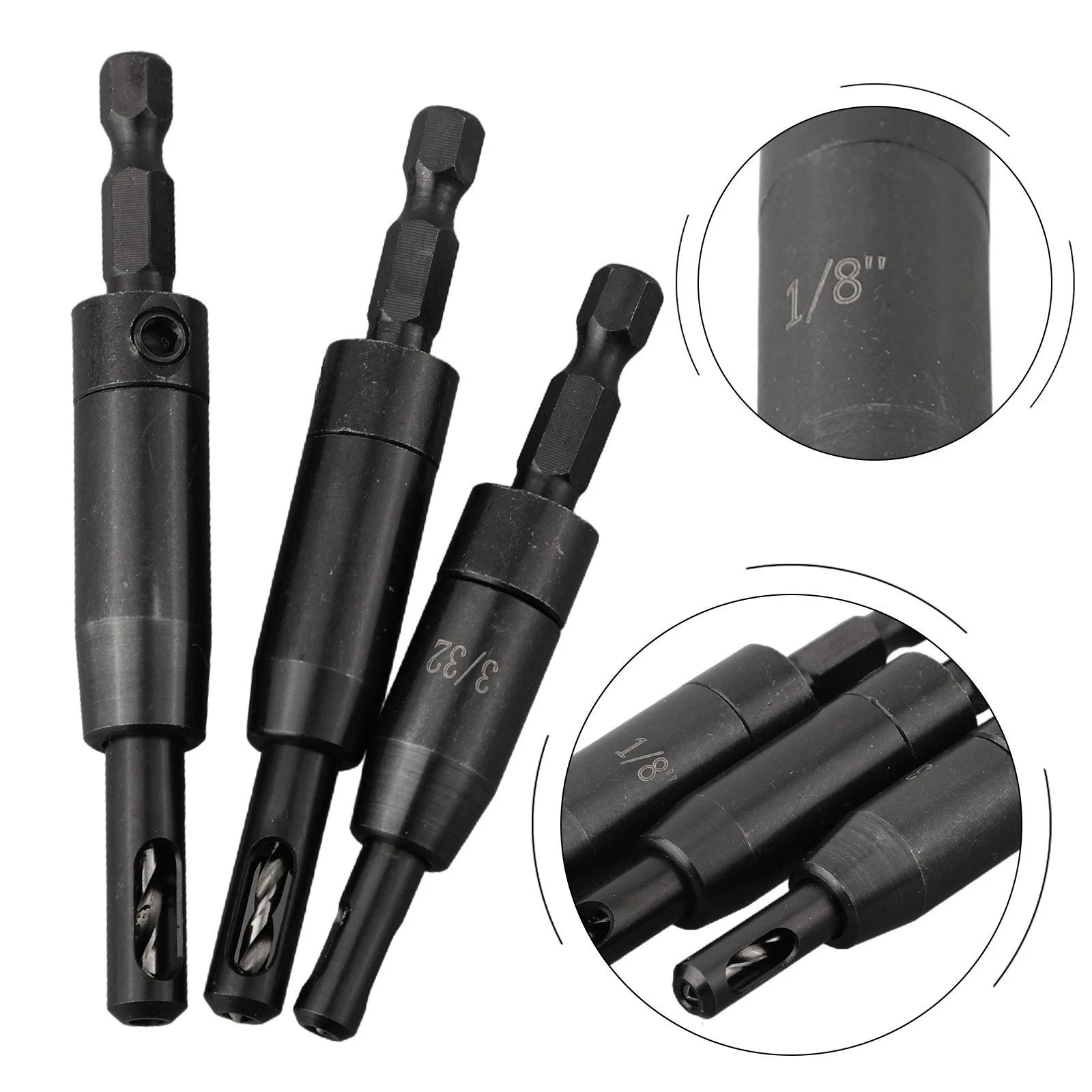 3Pcs Self Centering Hinge Tapper Core Drill Bit Set for Woodworking