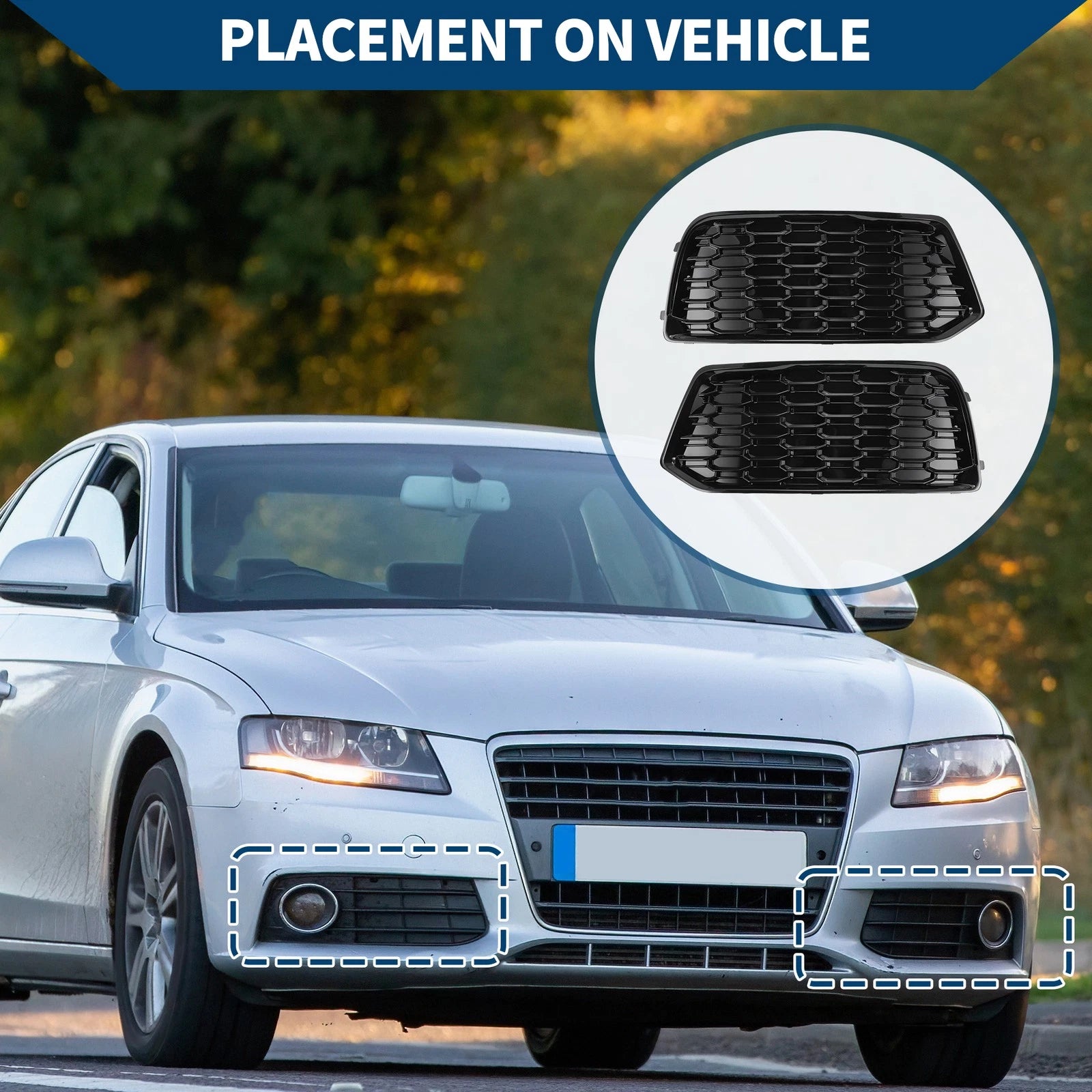 Front Fog Light Grill Honeycomb Pair for Audi Q5 (2018–2024)