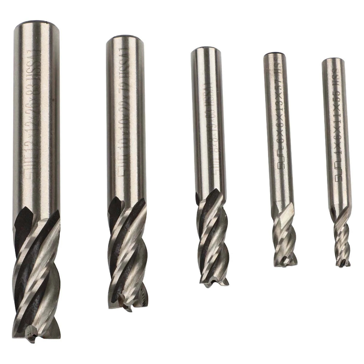 5 Pcs Set of End Mill Cutters for Milling Machines (No Specific Models)