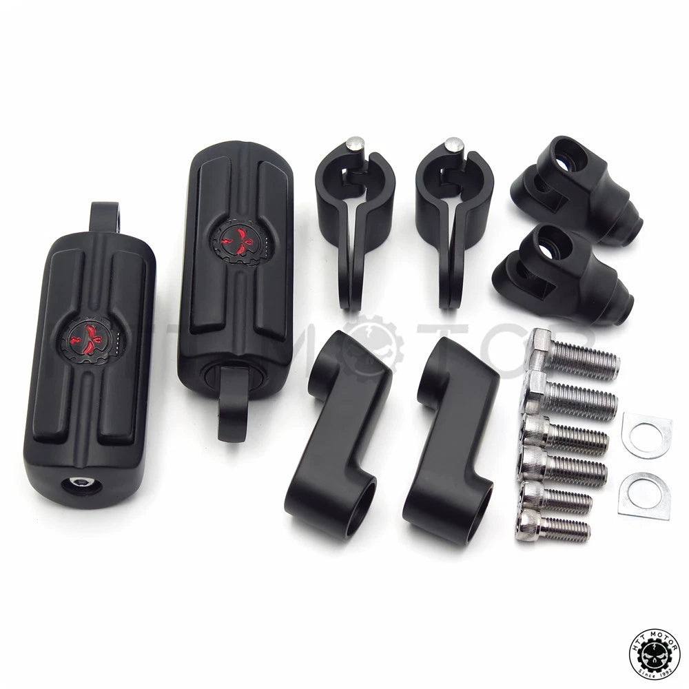 Black Skull Head Foot Peg Rests for Harley-Davidson (1" 25mm)