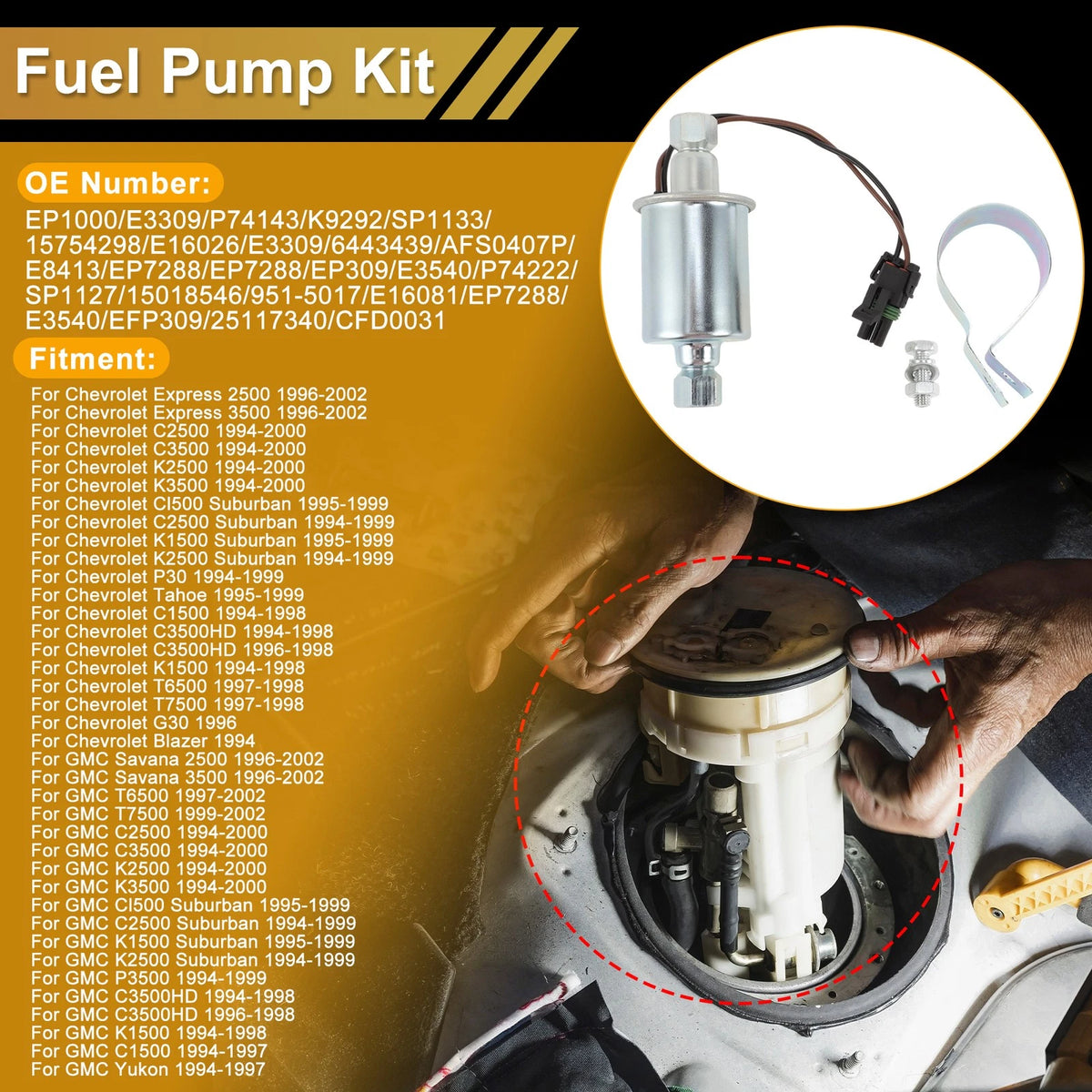 Fuel Pump Replacement for Chevrolet Express 2500 (1996–2002) Metal Plastic