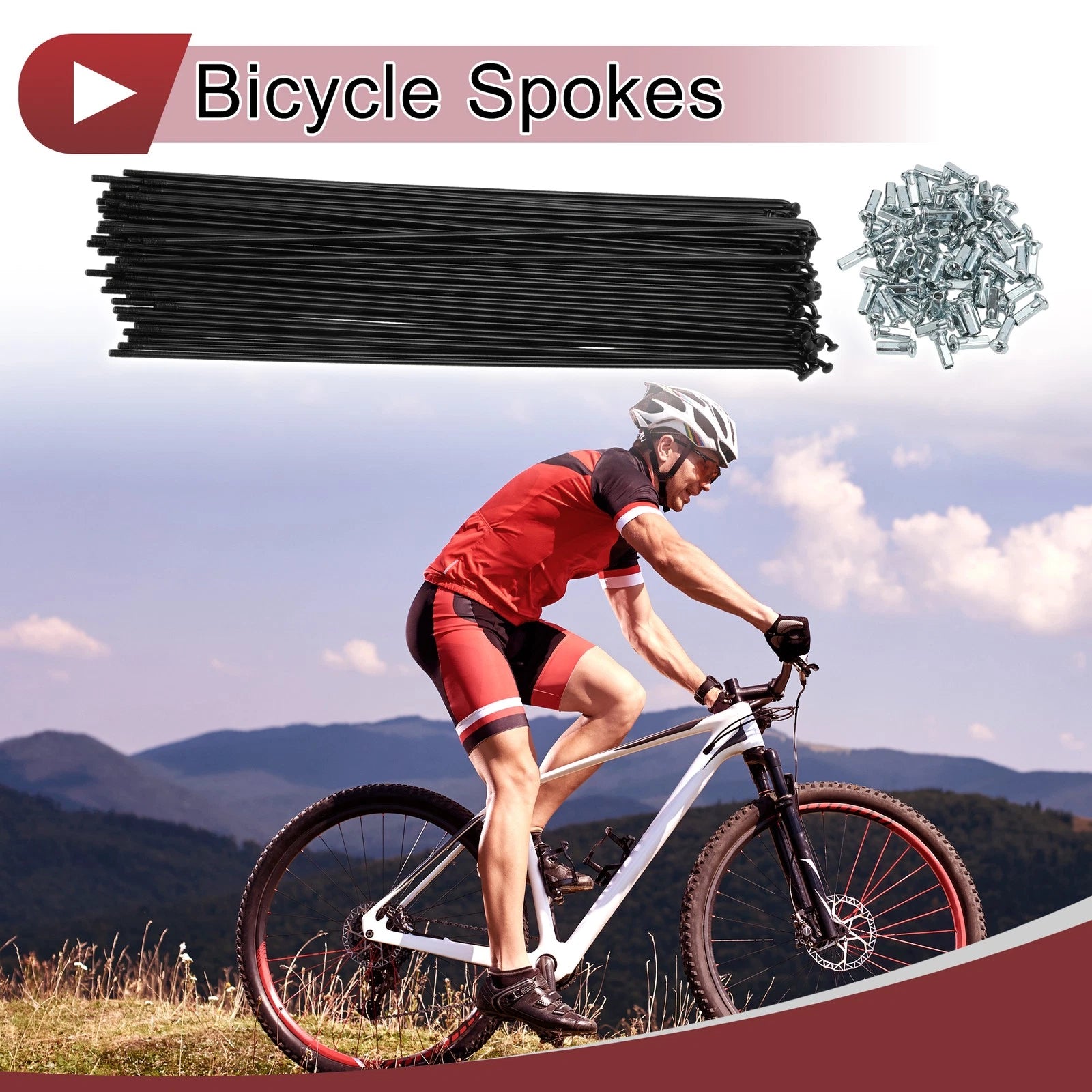 Bicycle Spokes Set 278mm Carbon Steel Black for 12G Wheels (72-Pack)