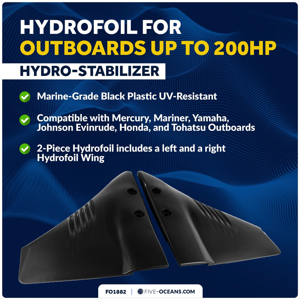 Hydrofoil Stabilizer for Outboard Motor Up to 200HP (Black)