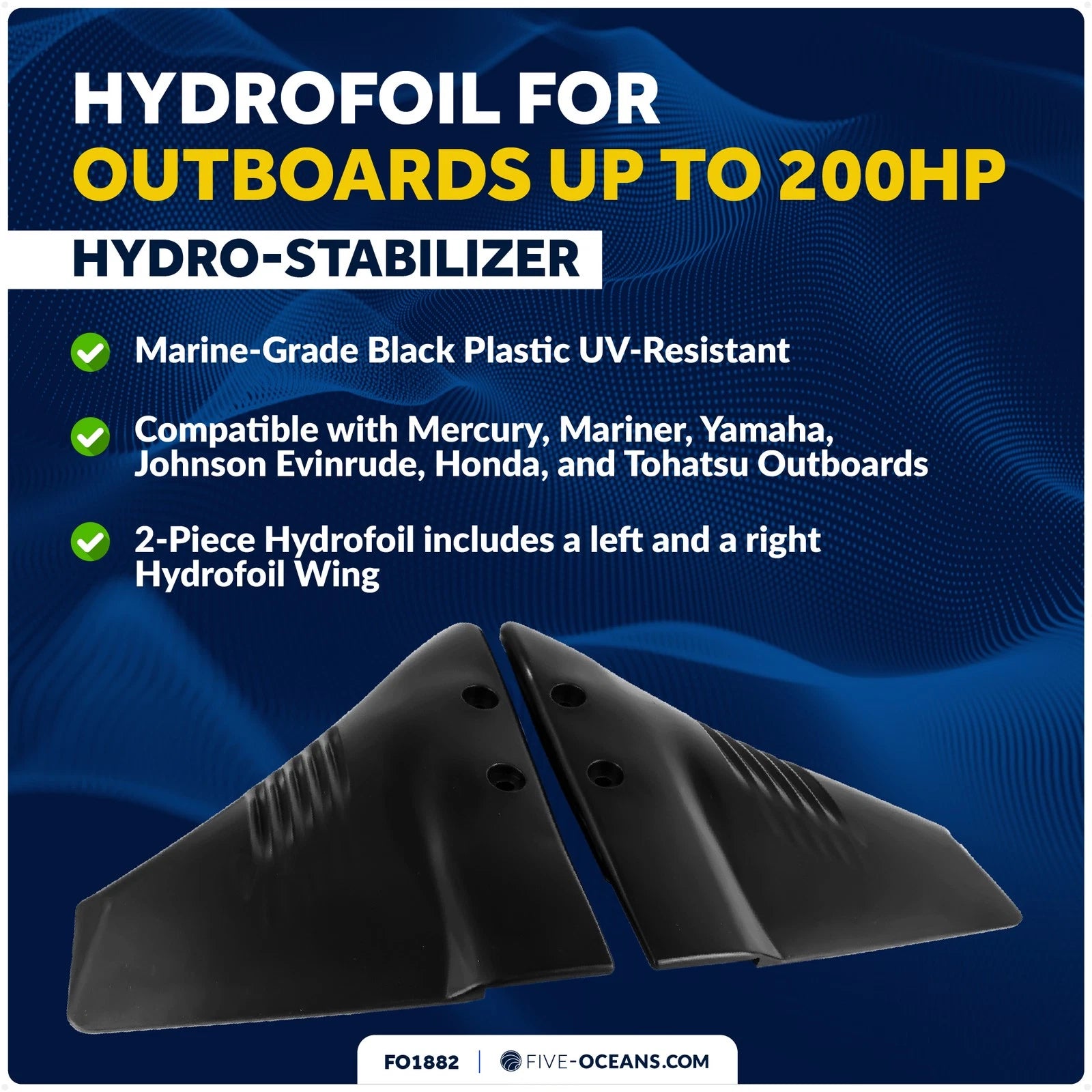 Hydrofoil Stabilizer for Outboard Motor Up to 200HP (Black)