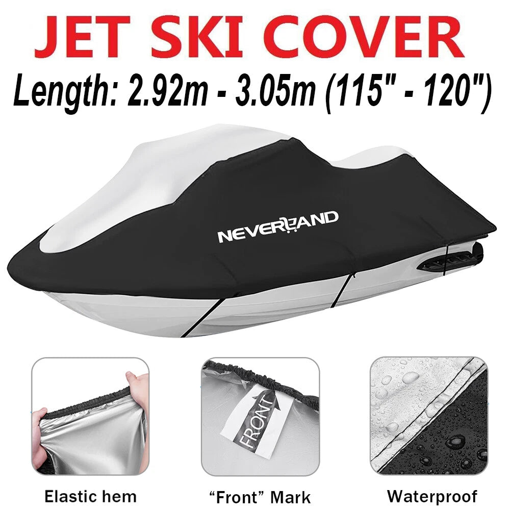 Trailerable Jet Ski Cover for Jet Skis up to 120" - Waterproof Heavy Duty Black