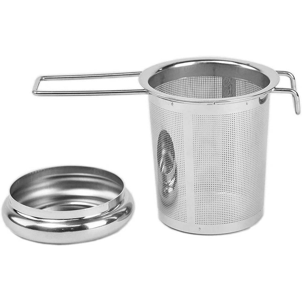 304 SS Fine Mesh Tea Strainer with Leak-Proof Lid and Dual Handles