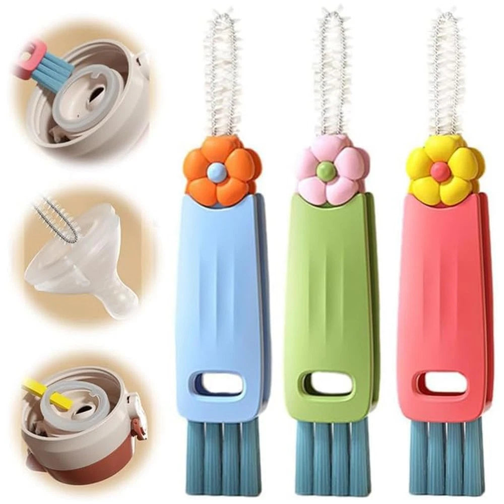 3pcs Cute 3in1 Multifunctional Portable Cup Lid Cleaning Brush For Home Kitchen