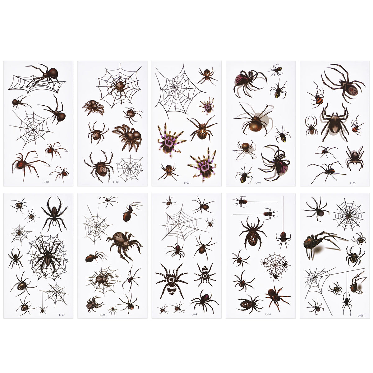 10 Sheets Waterproof Temporary Spider Halloween Tattoo Stickers
