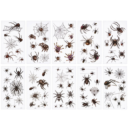 10 Sheets Waterproof Temporary Spider Halloween Tattoo Stickers