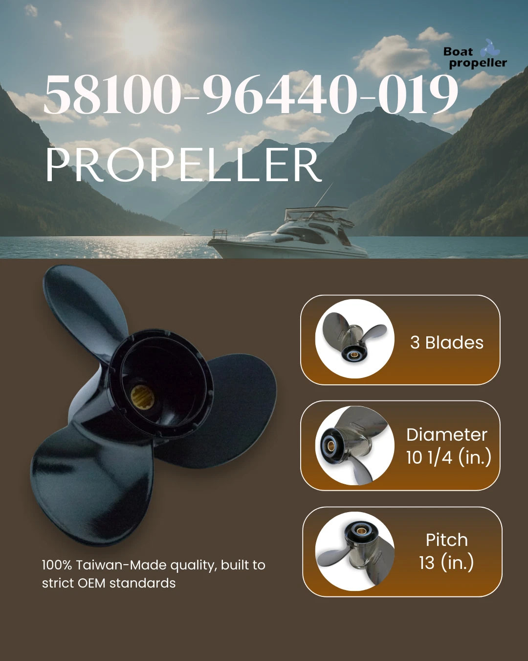Propeller for Suzuki Motor 20/25/30 HP DT25C DT30C (58100-96440-019)