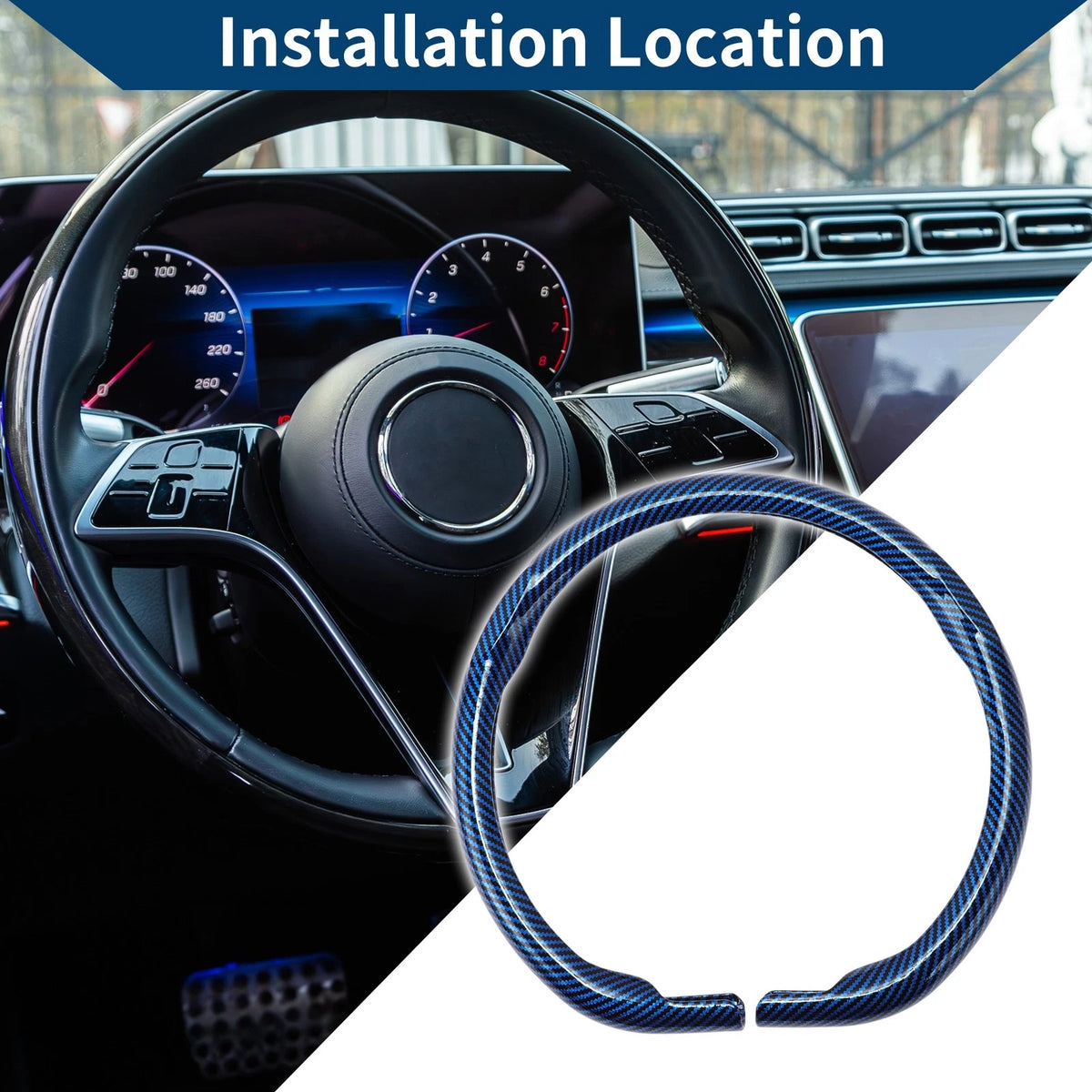 Steering Wheel Cover for Universal Fit (14.96", Blue Carbon Fiber)
