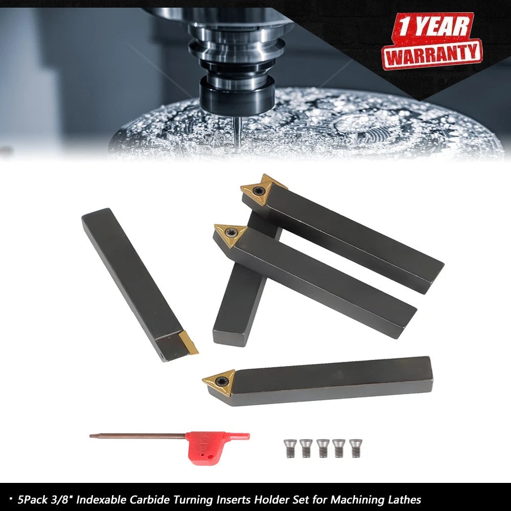 5-Pack 3/8" Indexable Carbide Turning Inserts for Machining Lathes